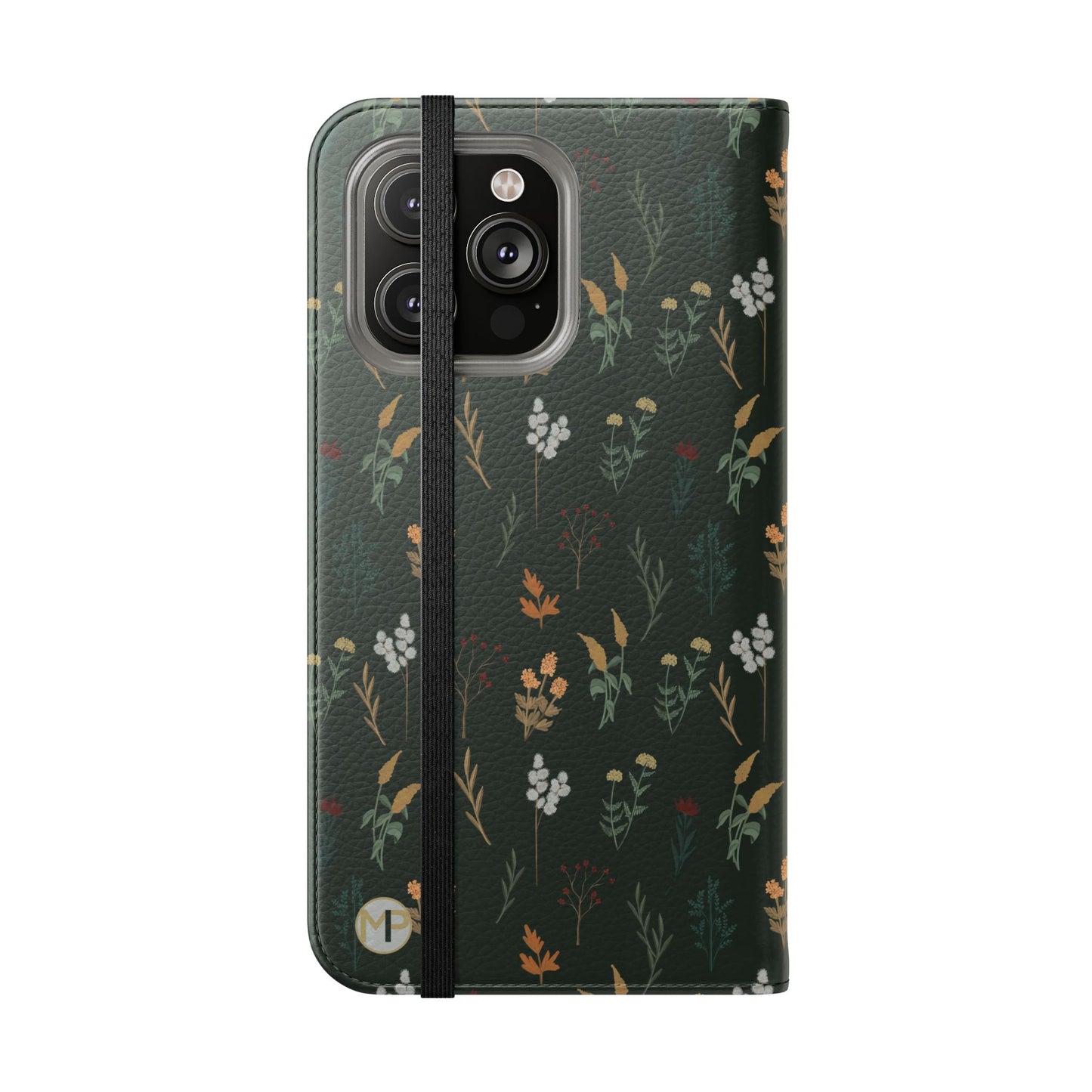 Botanical Floral Flip Phone Case — Dark Green Wallet Cover