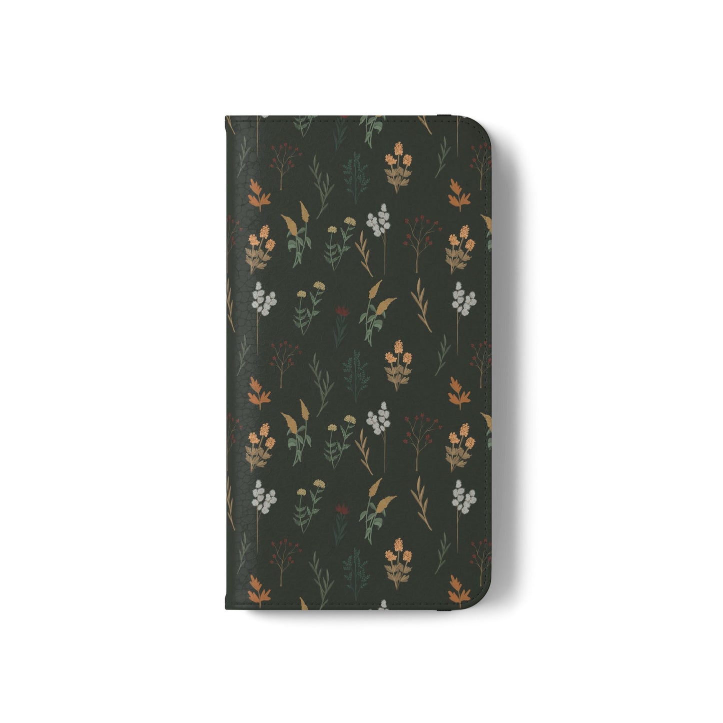 Botanical Floral Flip Phone Case — Dark Green Wallet Cover