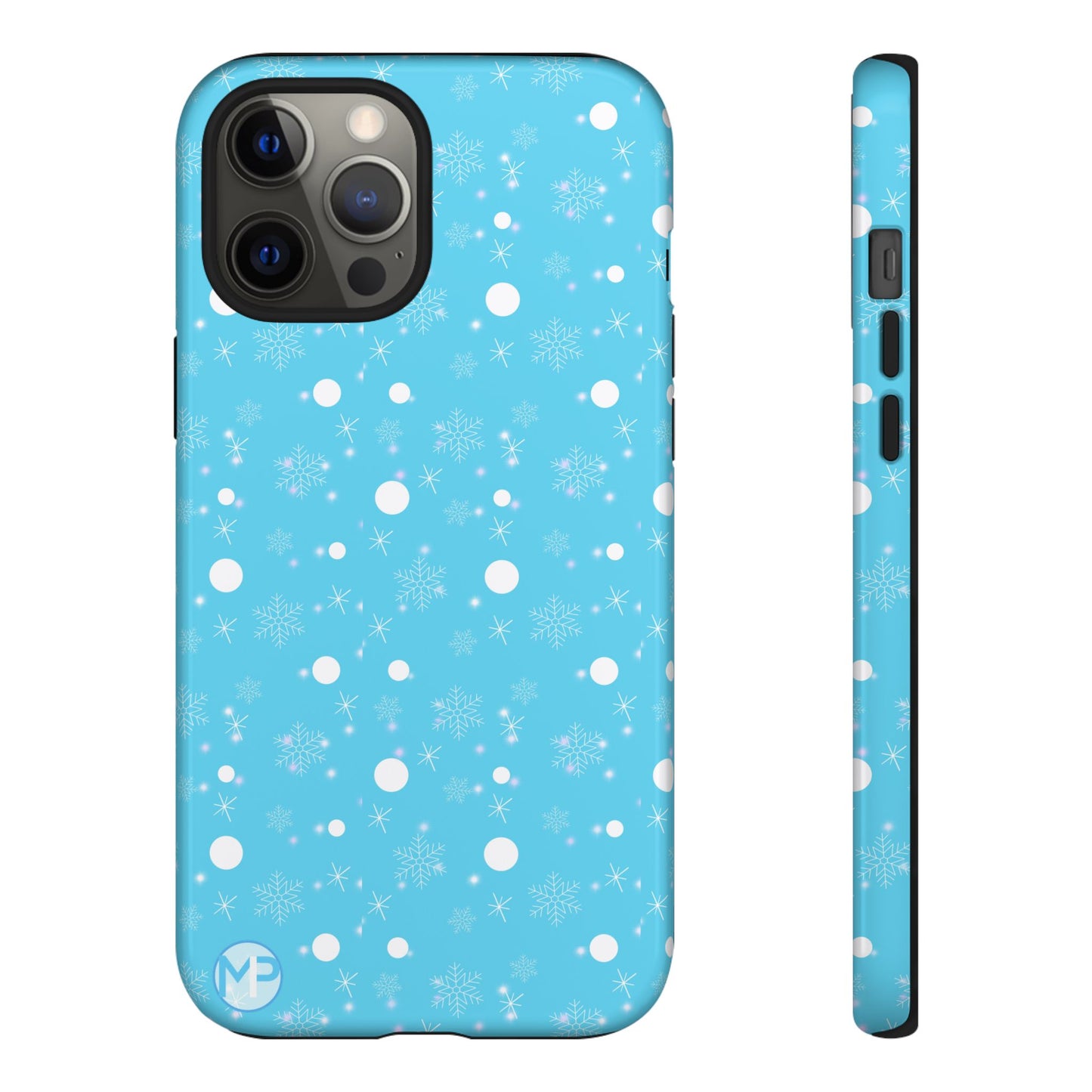Snowflake Pattern Tough Phone Case — Blue Winter Snow Dots Protective Cover