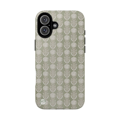 Sage Floral Stripe Tough Phone Case – Neutral Botanical Protective Cover