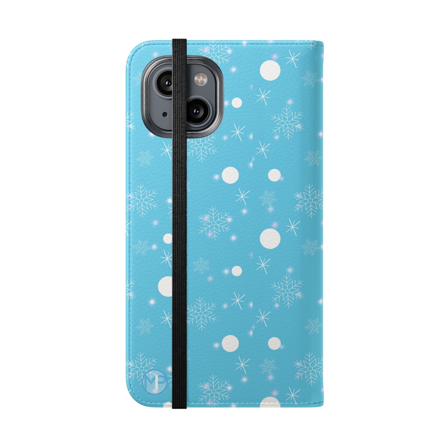 Snowflake Blue Flip Phone Case — Winter Pattern Wallet Case with Card Slots