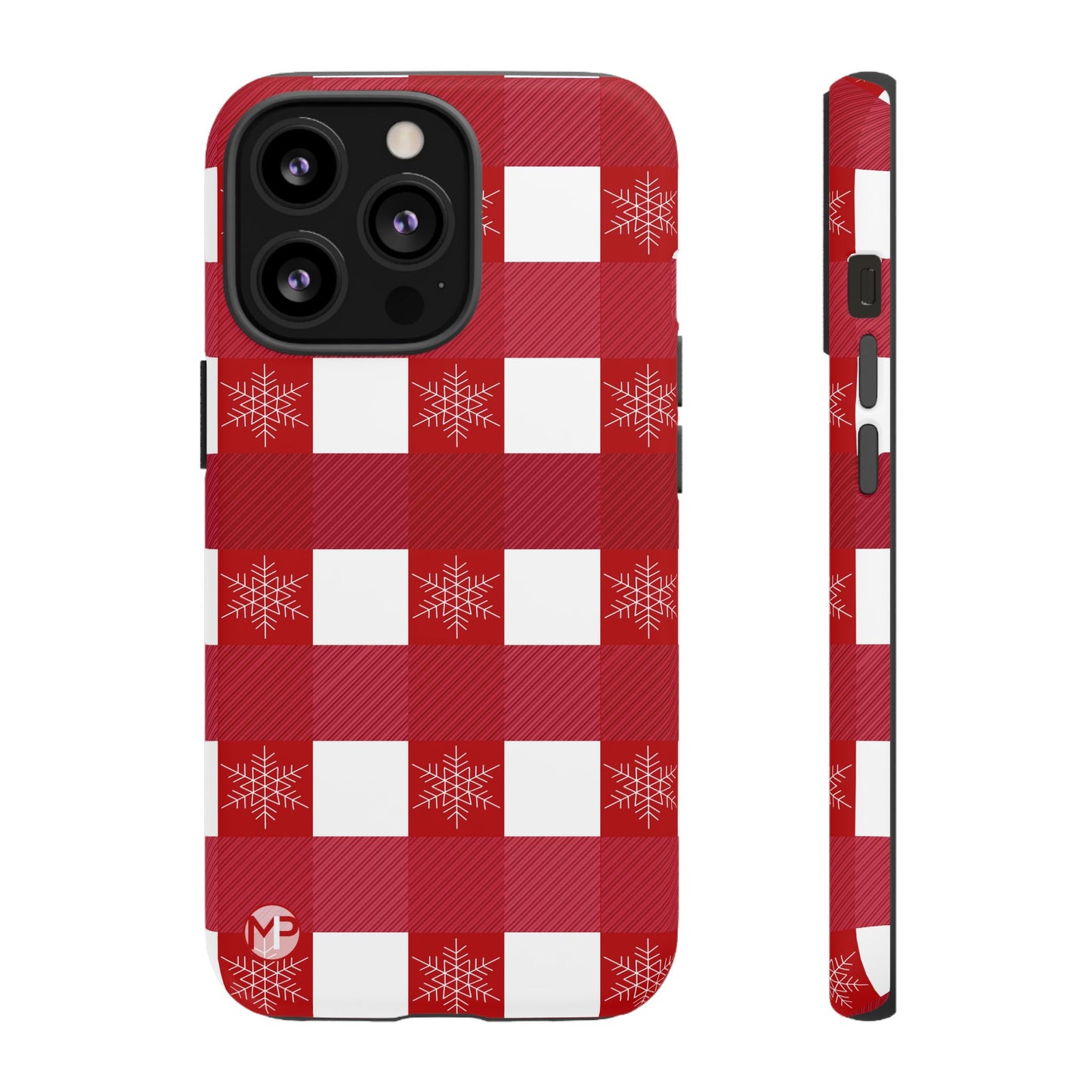 Holiday Red Buffalo Plaid Tough Phone Case — Snowflake Pattern