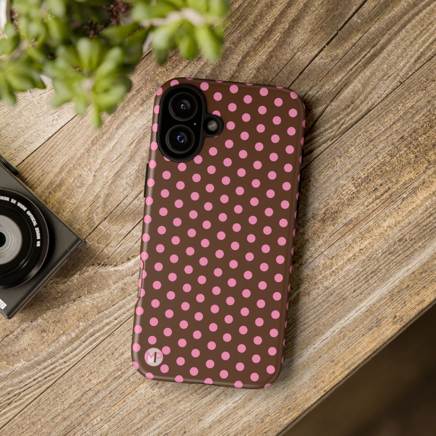 Polka Dot Tough Case — Brown with Pink Dots Phone Case
