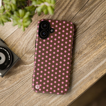 Polka Dot Tough Case — Brown with Pink Dots Phone Case