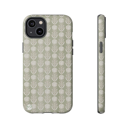 Sage Floral Stripe Tough Phone Case – Neutral Botanical Protective Cover