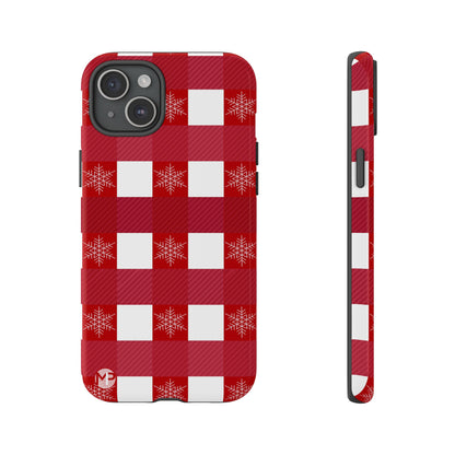 Holiday Red Buffalo Plaid Tough Phone Case — Snowflake Pattern
