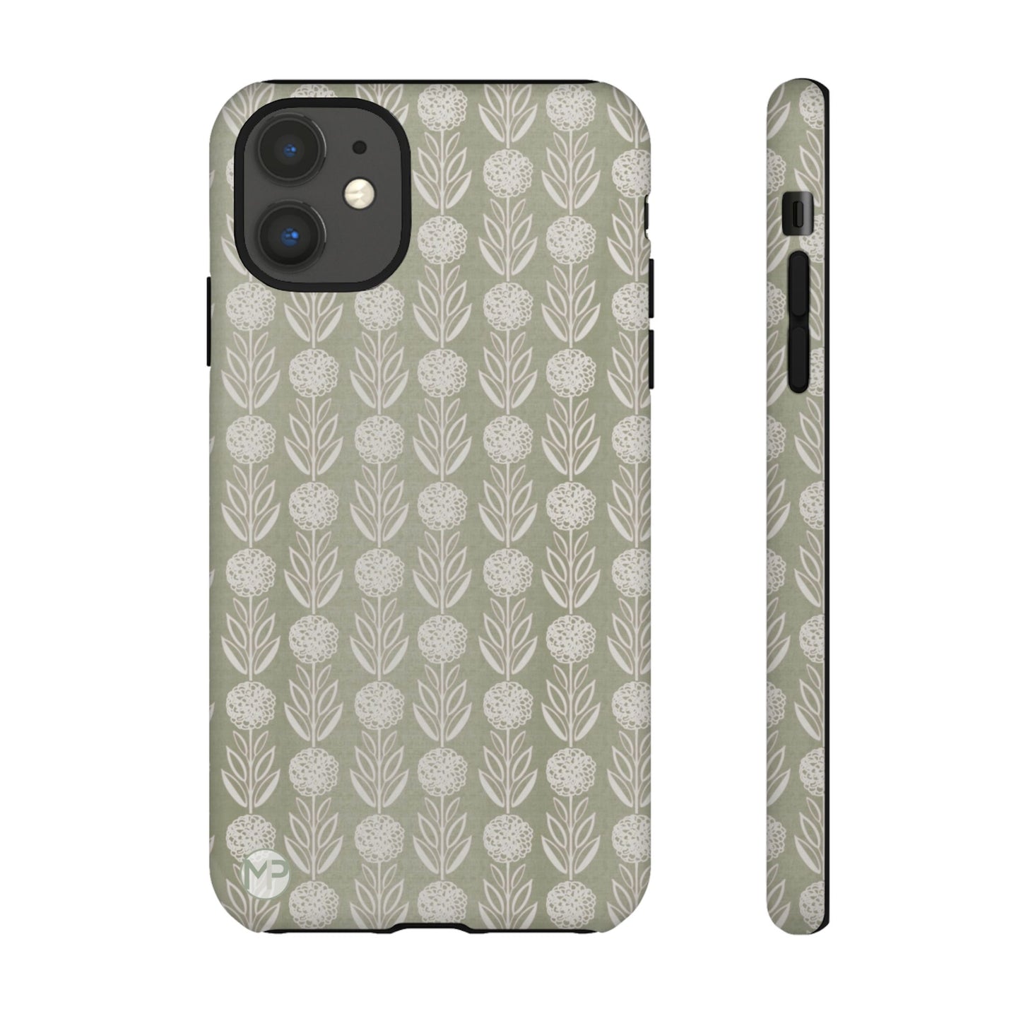 Sage Floral Stripe Tough Phone Case – Neutral Botanical Protective Cover