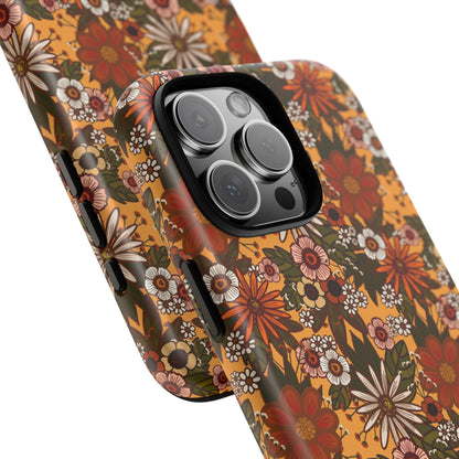 Retro Floral Tough Phone Case — 70s Boho Pattern, Protective iPhone Cover