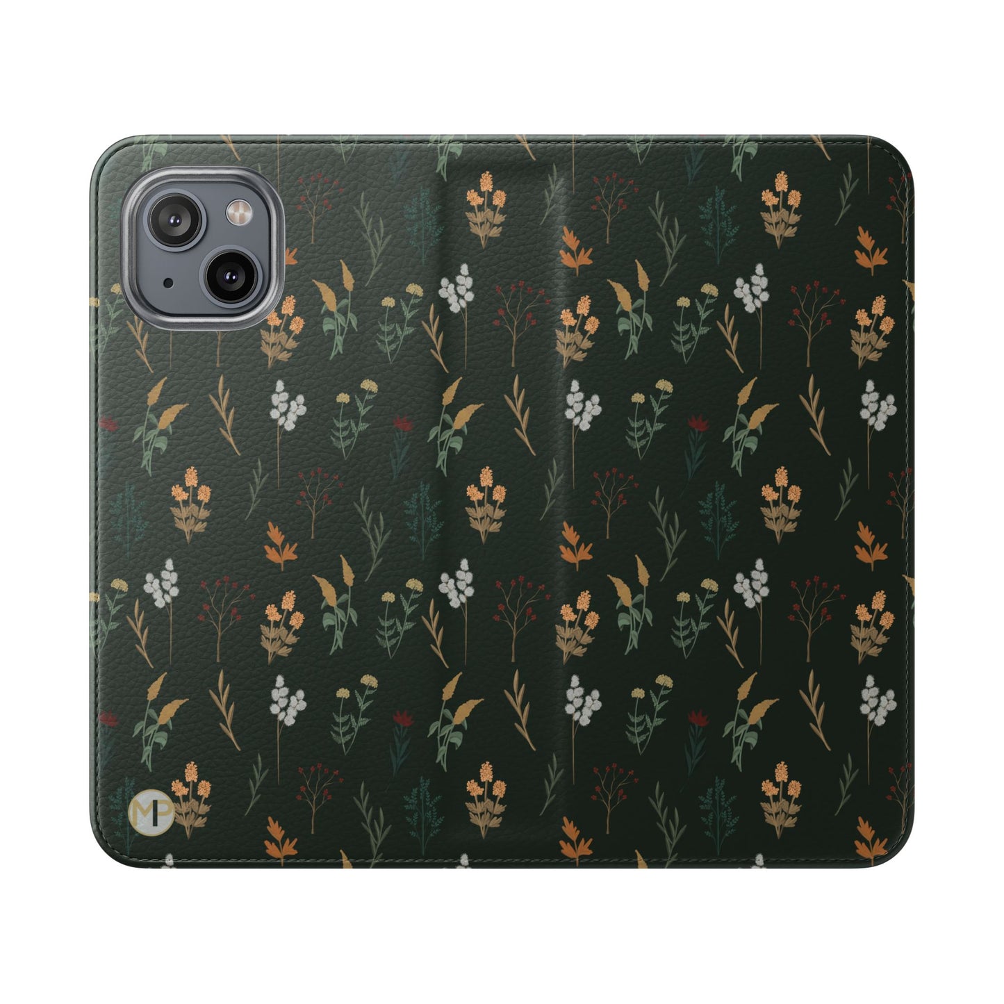 Botanical Floral Flip Phone Case — Dark Green Wallet Cover