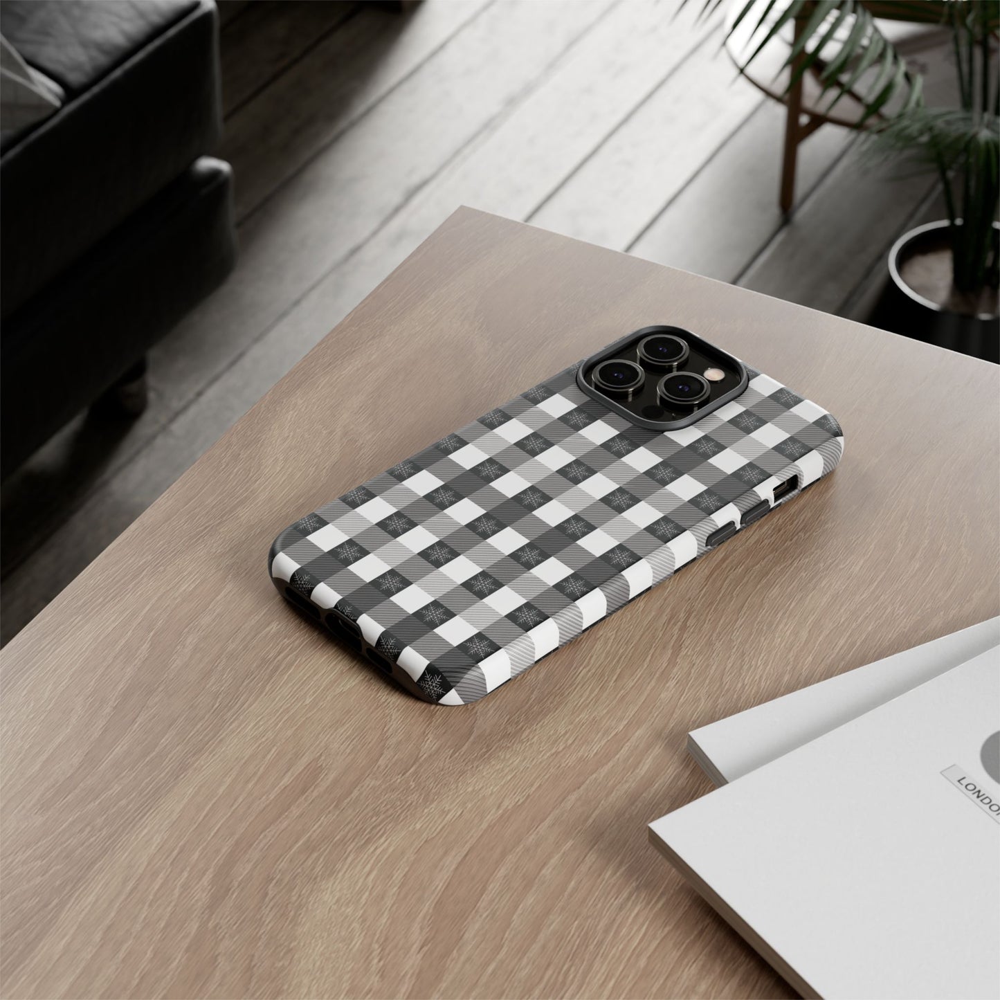 Buffalo Plaid Winter Phone Case — Black & White Checked Tough Case