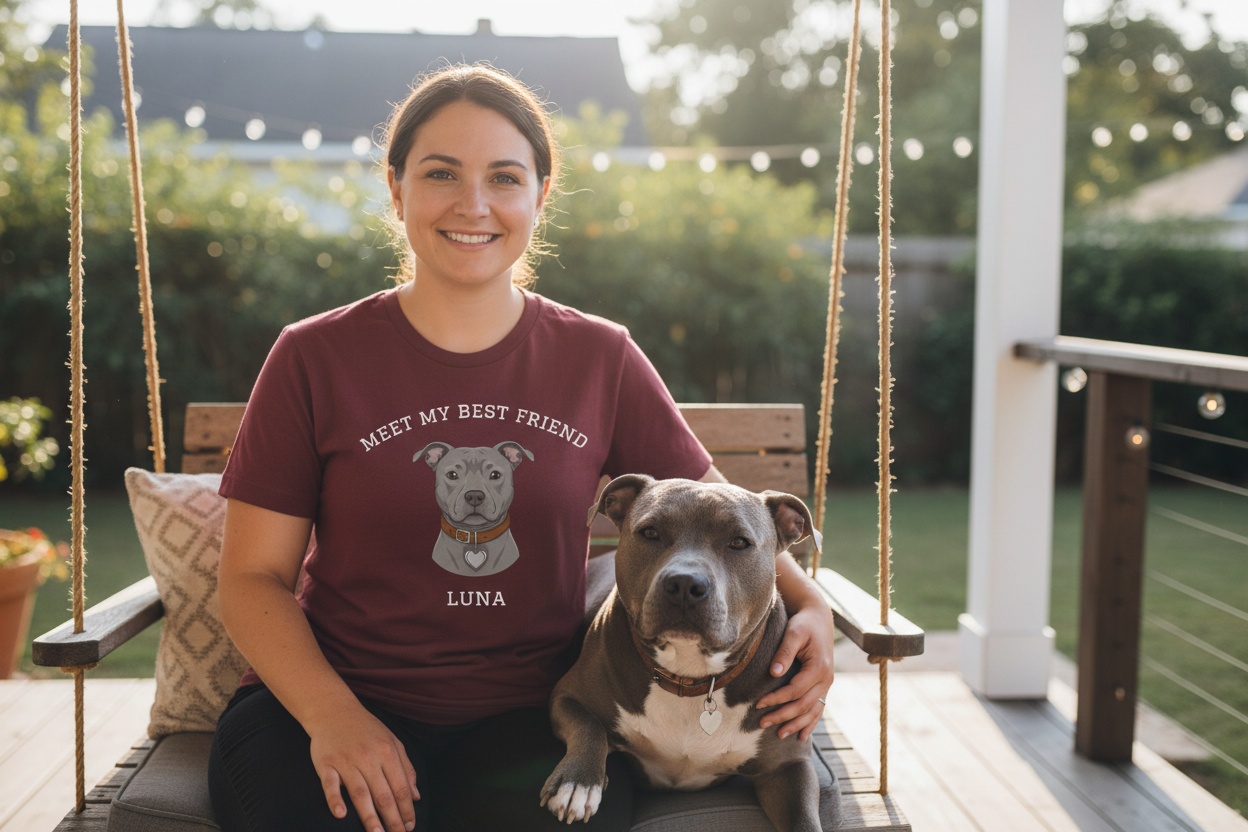 Pitbull- Gray Personalized Dog T-Shirt
