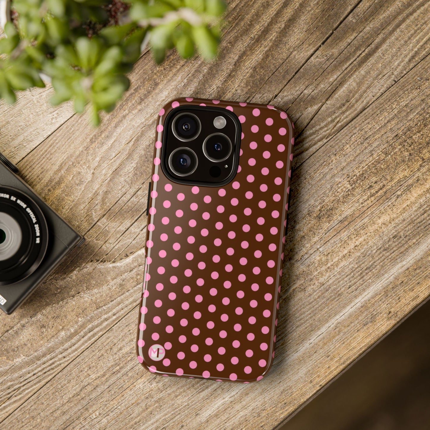 Polka Dot Tough Case — Brown with Pink Dots Phone Case