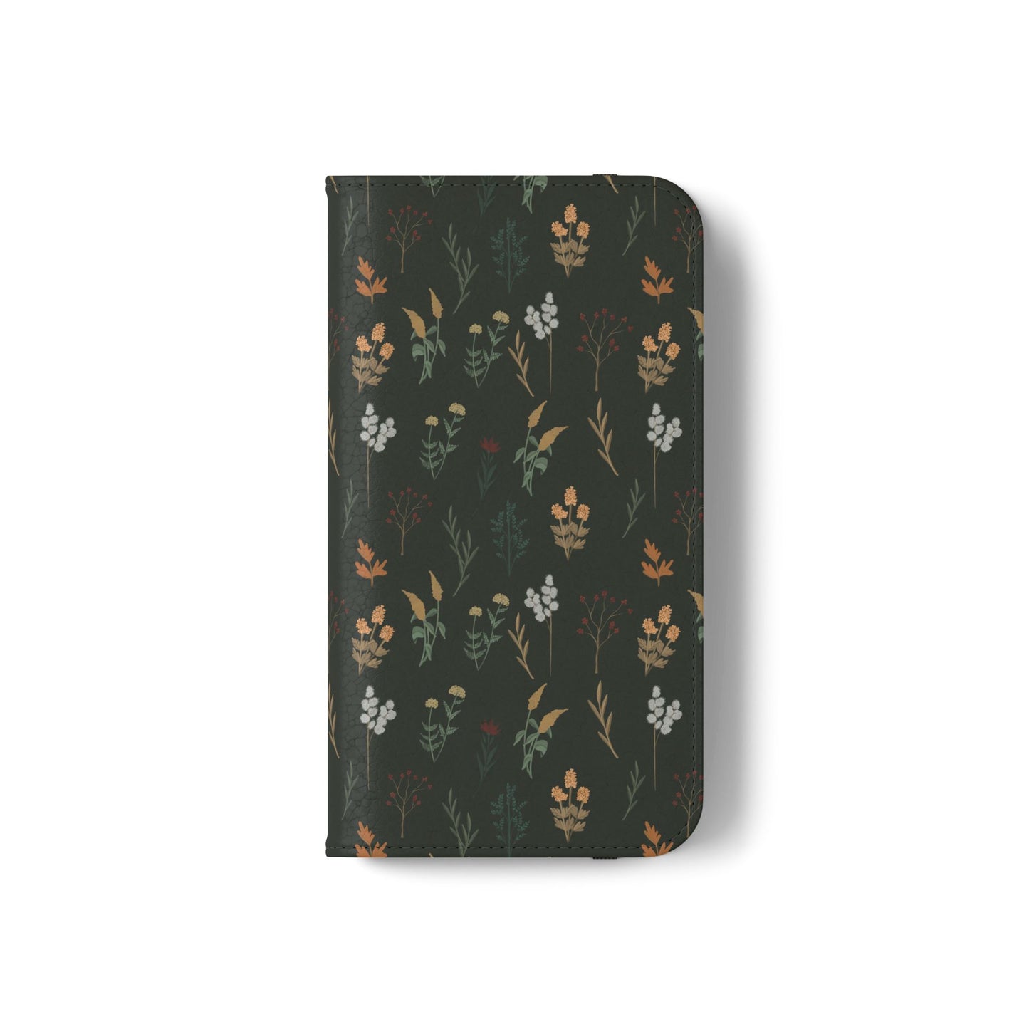 Botanical Floral Flip Phone Case — Dark Green Wallet Cover