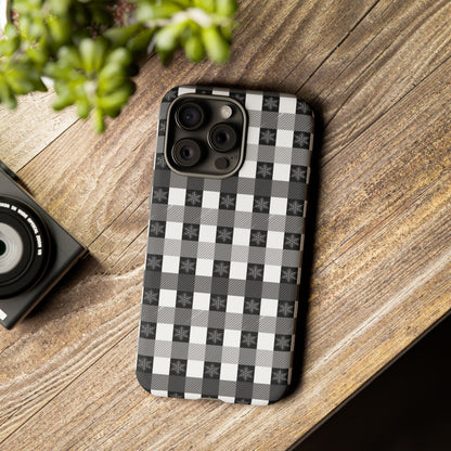 Buffalo Plaid Winter Phone Case — Black & White Checked Tough Case