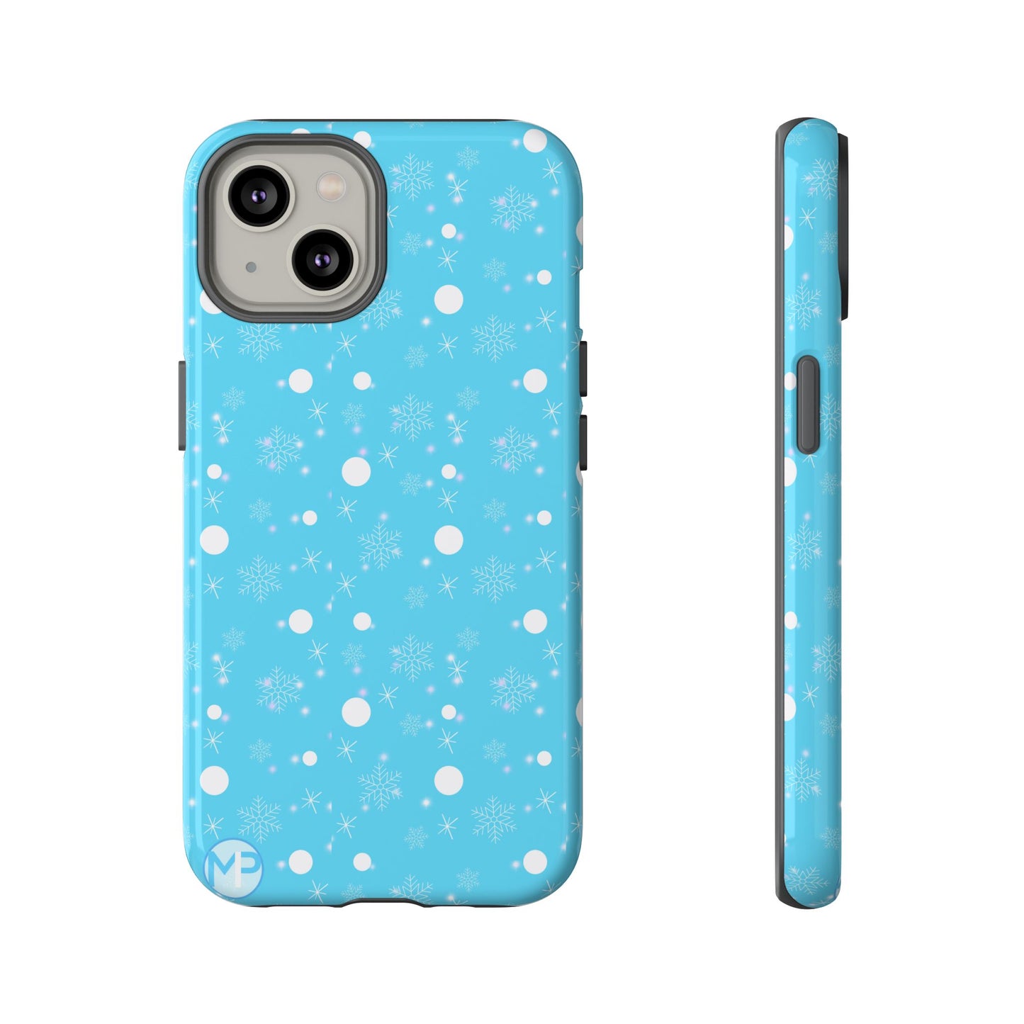 Snowflake Pattern Tough Phone Case — Blue Winter Snow Dots Protective Cover