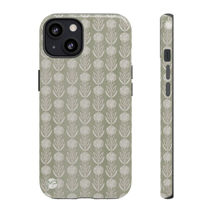 Sage Floral Stripe Tough Phone Case – Neutral Botanical Protective Cover