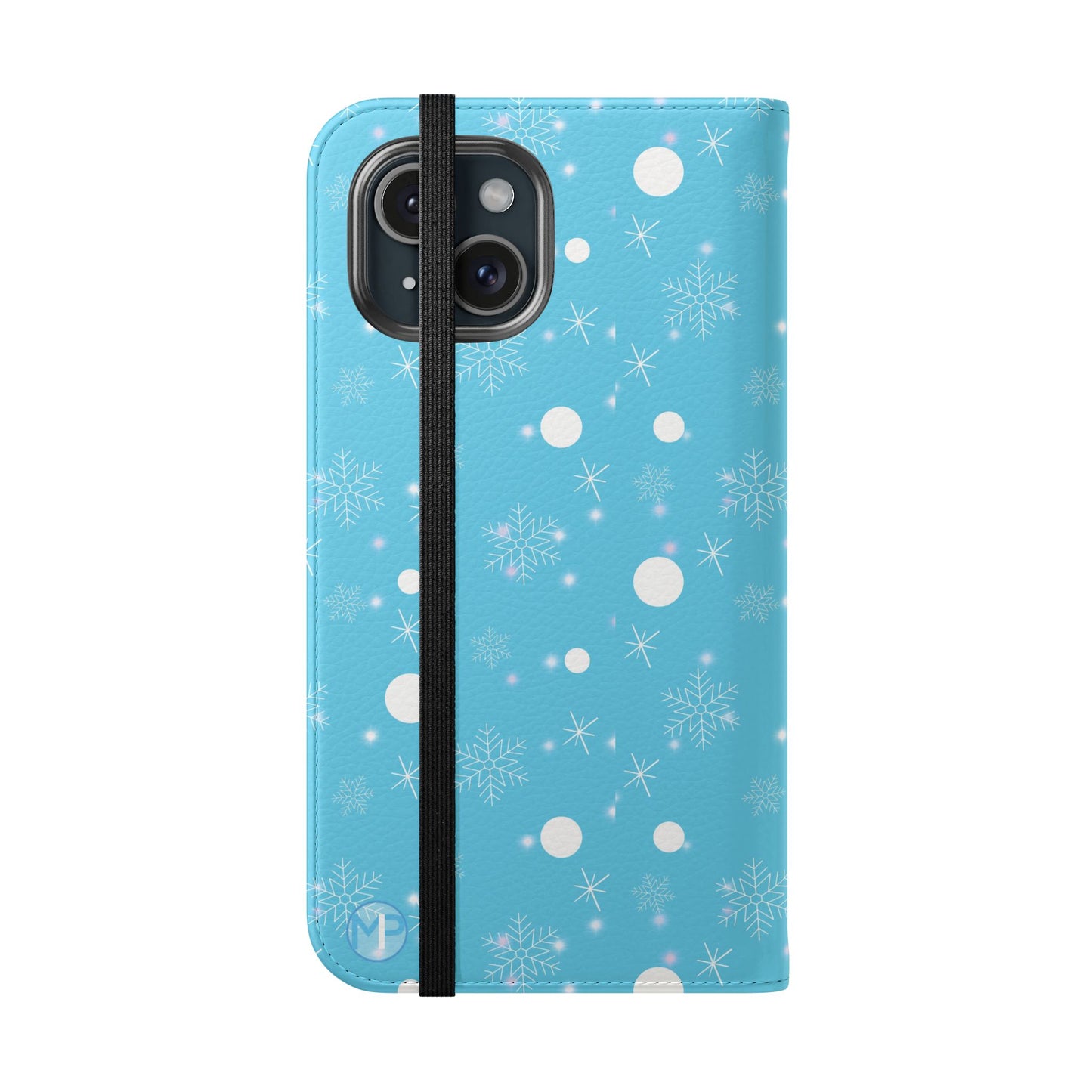 Snowflake Blue Flip Phone Case — Winter Pattern Wallet Case with Card Slots