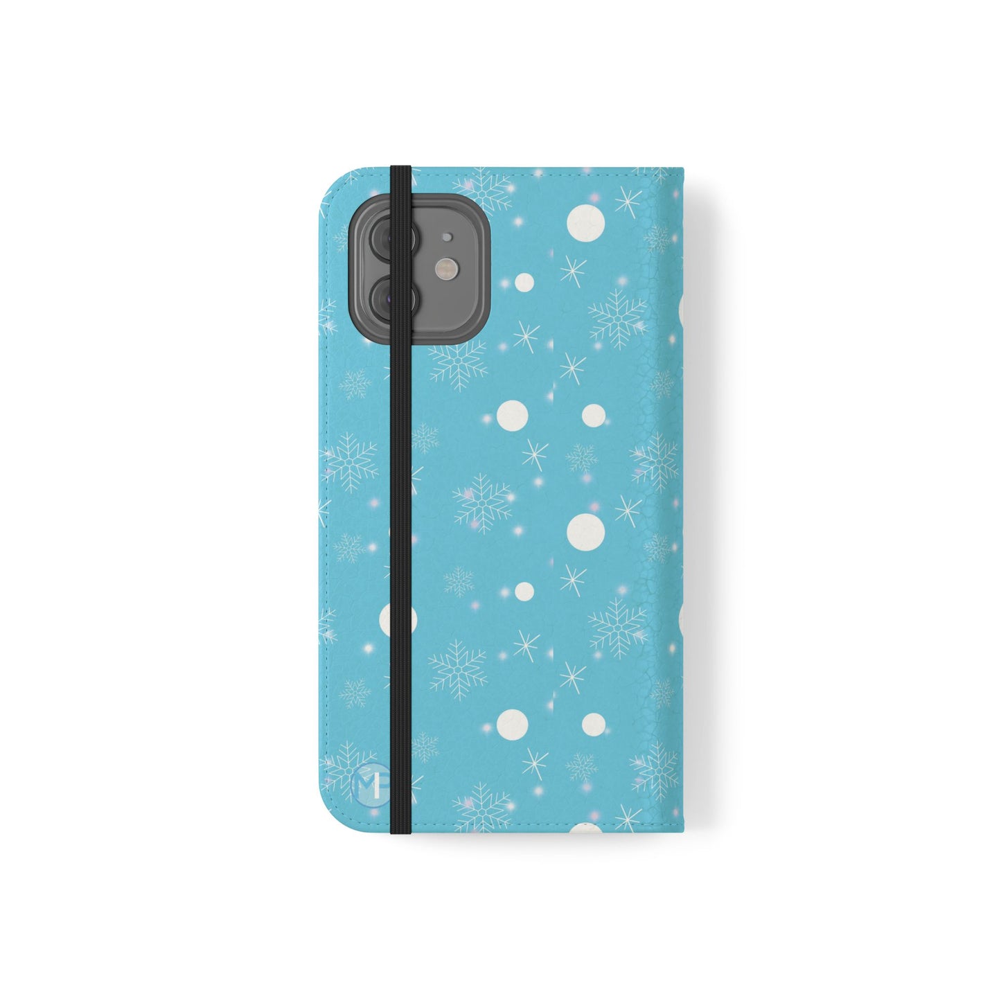 Snowflake Blue Flip Phone Case — Winter Pattern Wallet Case with Card Slots