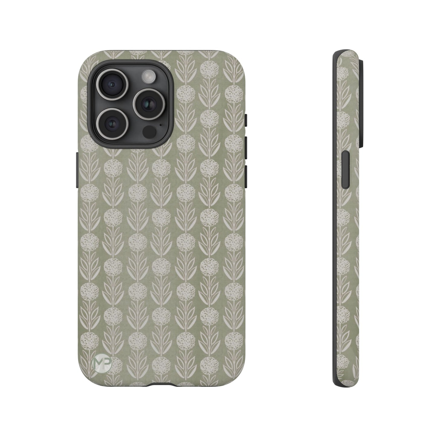 Sage Floral Stripe Tough Phone Case – Neutral Botanical Protective Cover