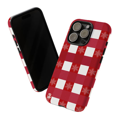 Holiday Red Buffalo Plaid Tough Phone Case — Snowflake Pattern
