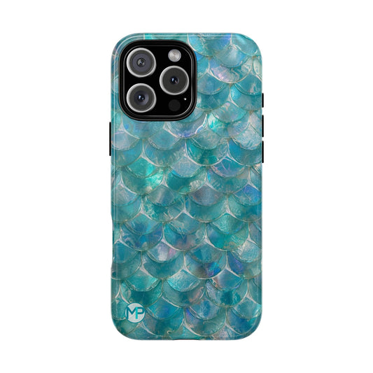 Mermaid Scale Tough Phone Case — Teal Iridescent Durable Phone Cover