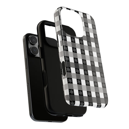 Buffalo Plaid Winter Phone Case — Black & White Checked Tough Case