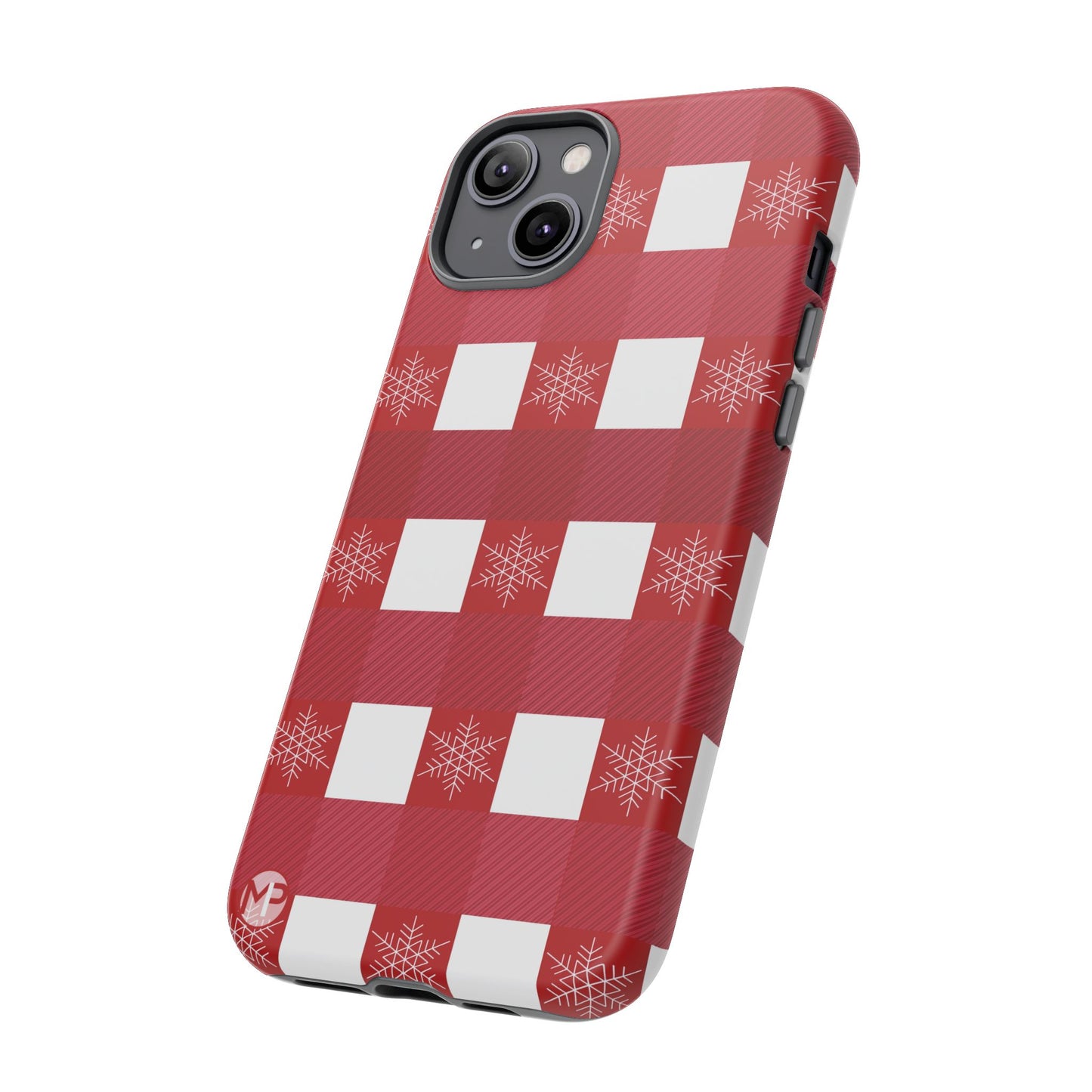 Holiday Red Buffalo Plaid Tough Phone Case — Snowflake Pattern