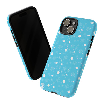 Snowflake Pattern Tough Phone Case — Blue Winter Snow Dots Protective Cover