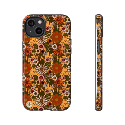 Retro Floral Tough Phone Case — 70s Boho Pattern, Protective iPhone Cover