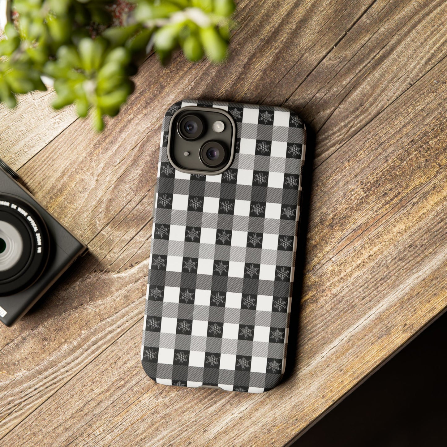 Buffalo Plaid Winter Phone Case — Black & White Checked Tough Case