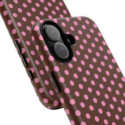 Polka Dot Tough Case — Brown with Pink Dots Phone Case