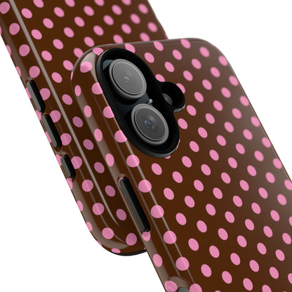 Polka Dot Tough Case — Brown with Pink Dots Phone Case