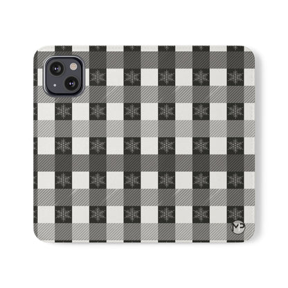 Black Buffalo Check Flip Phone Case — Plaid Wallet Flip Case with Card Slots