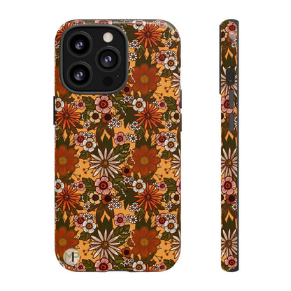 Retro Floral Tough Phone Case — 70s Boho Pattern, Protective iPhone Cover