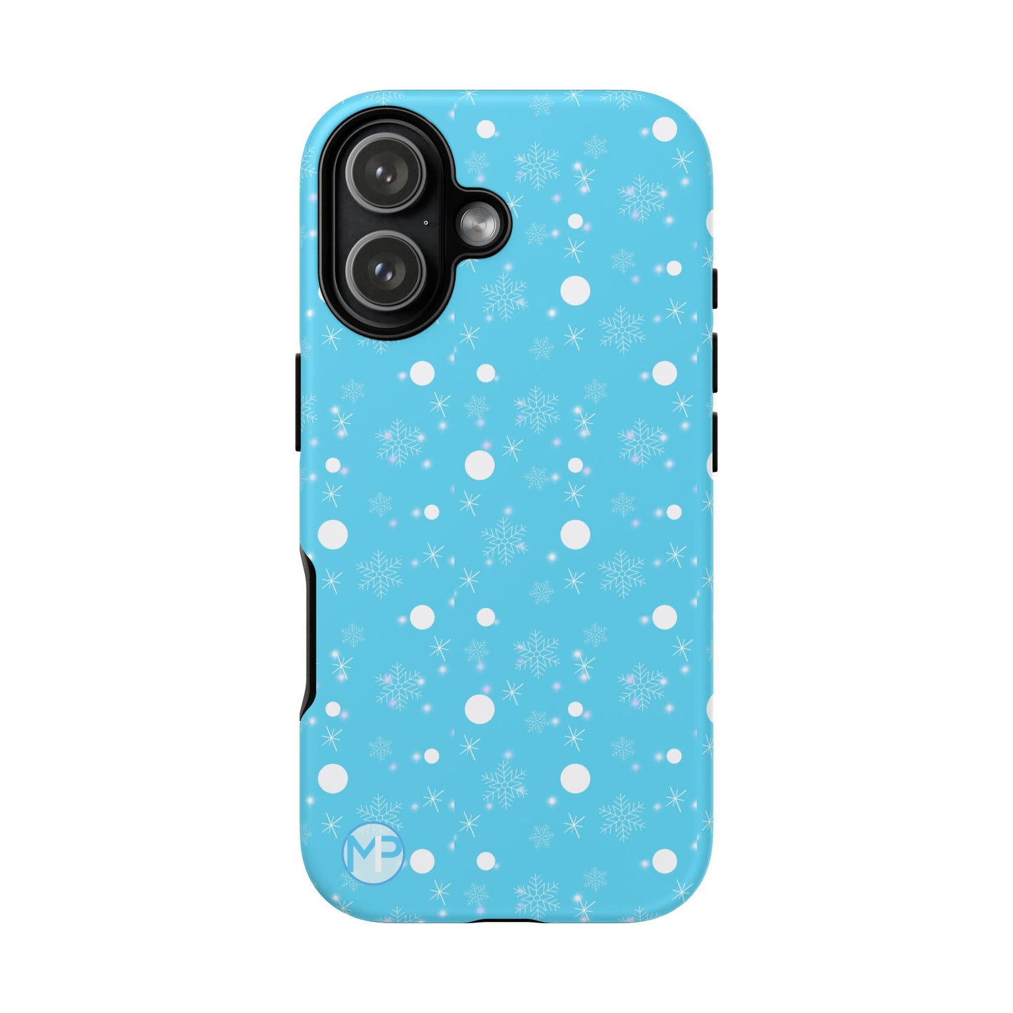 Snowflake Pattern Tough Phone Case — Blue Winter Snow Dots Protective Cover
