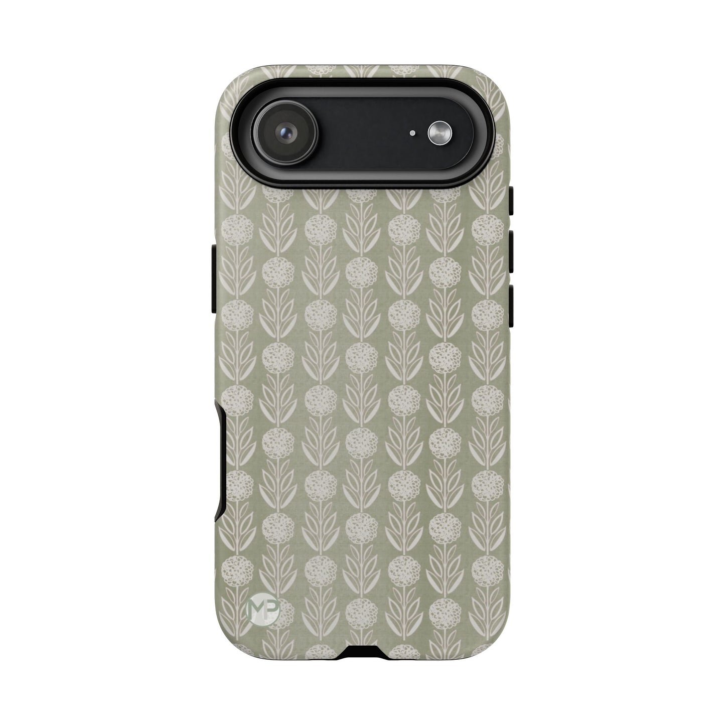 Sage Floral Stripe Tough Phone Case – Neutral Botanical Protective Cover