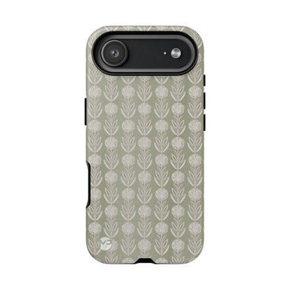 Sage Floral Stripe Tough Phone Case – Neutral Botanical Protective Cover