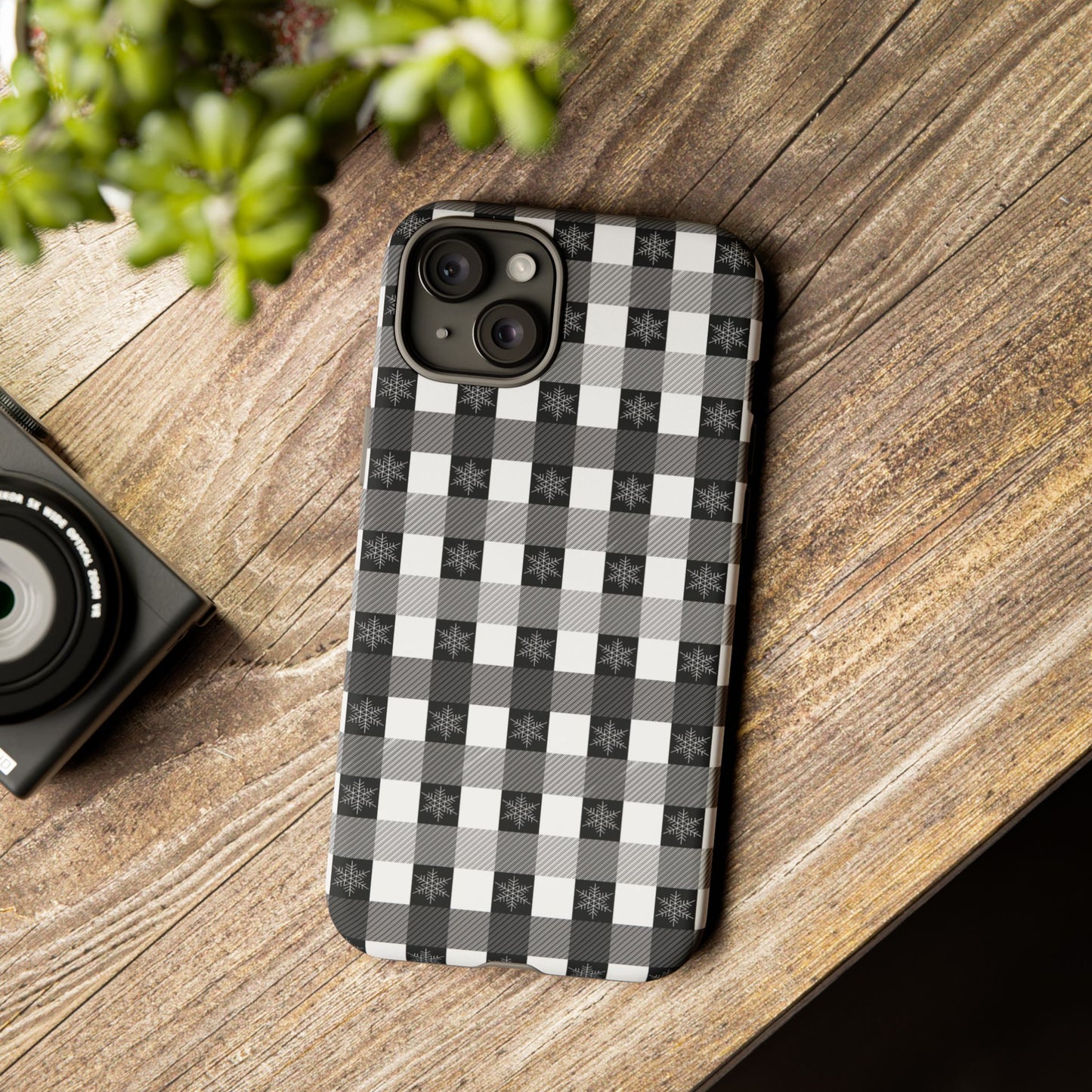 Buffalo Plaid Winter Phone Case — Black & White Checked Tough Case