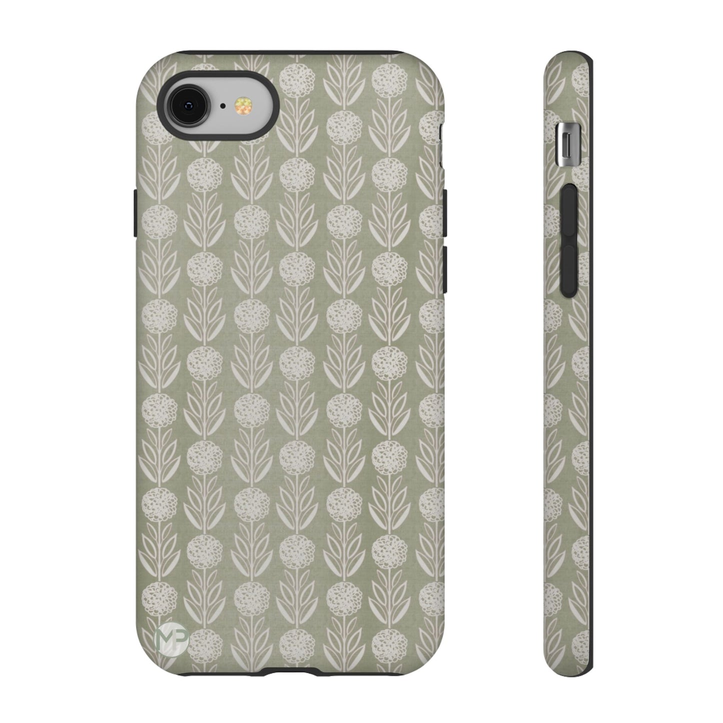 Sage Floral Stripe Tough Phone Case – Neutral Botanical Protective Cover