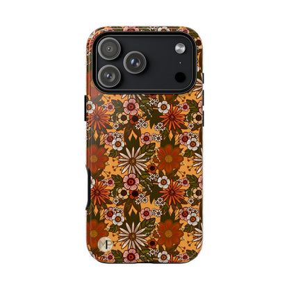 Retro Floral Tough Phone Case — 70s Boho Pattern, Protective iPhone Cover
