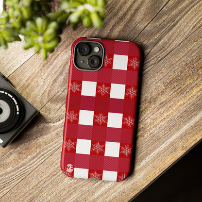 Holiday Red Buffalo Plaid Tough Phone Case — Snowflake Pattern