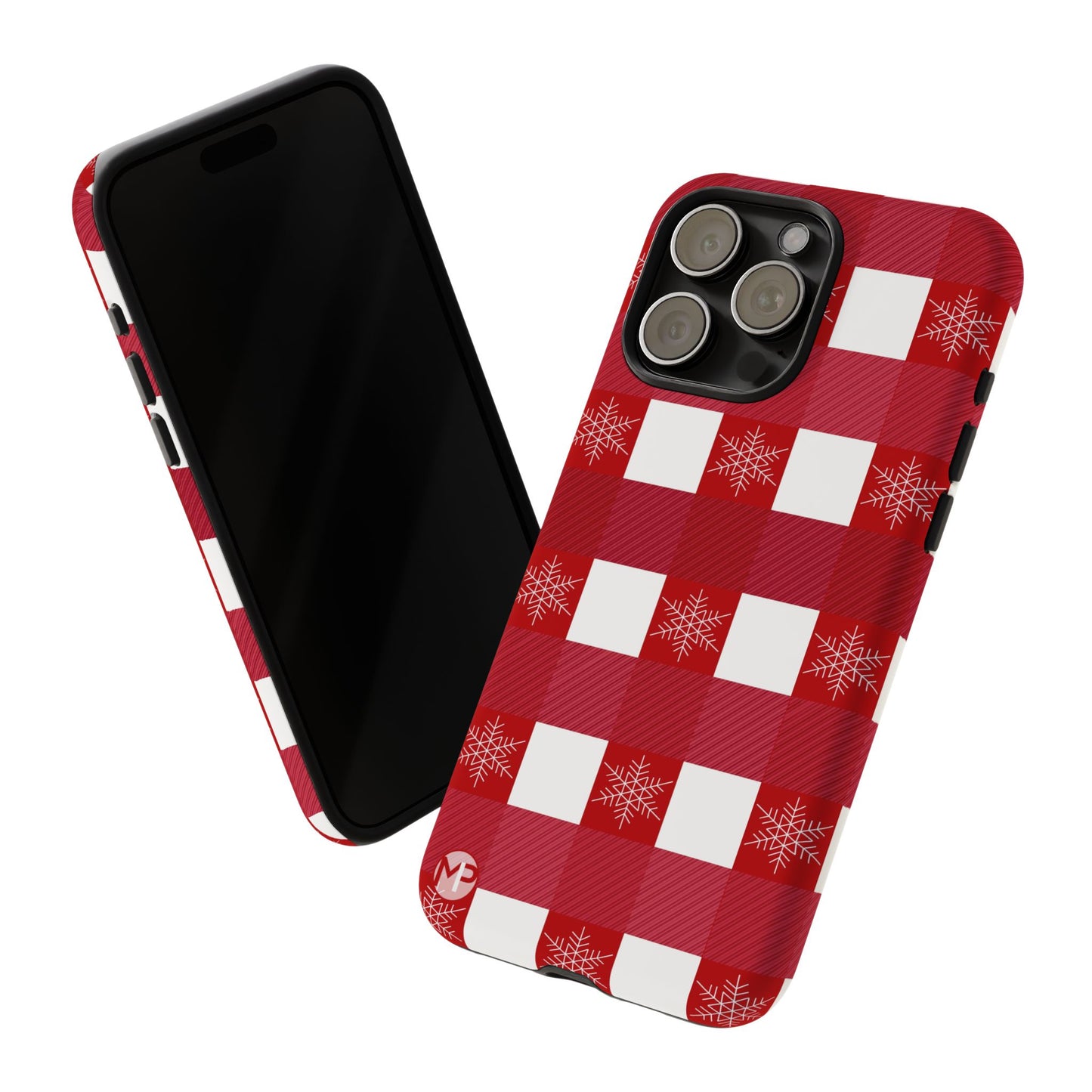 Holiday Red Buffalo Plaid Tough Phone Case — Snowflake Pattern