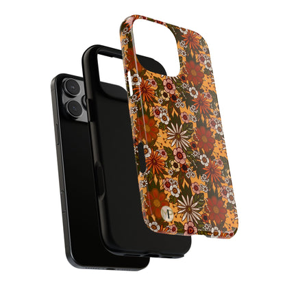 Retro Floral Tough Phone Case — 70s Boho Pattern, Protective iPhone Cover