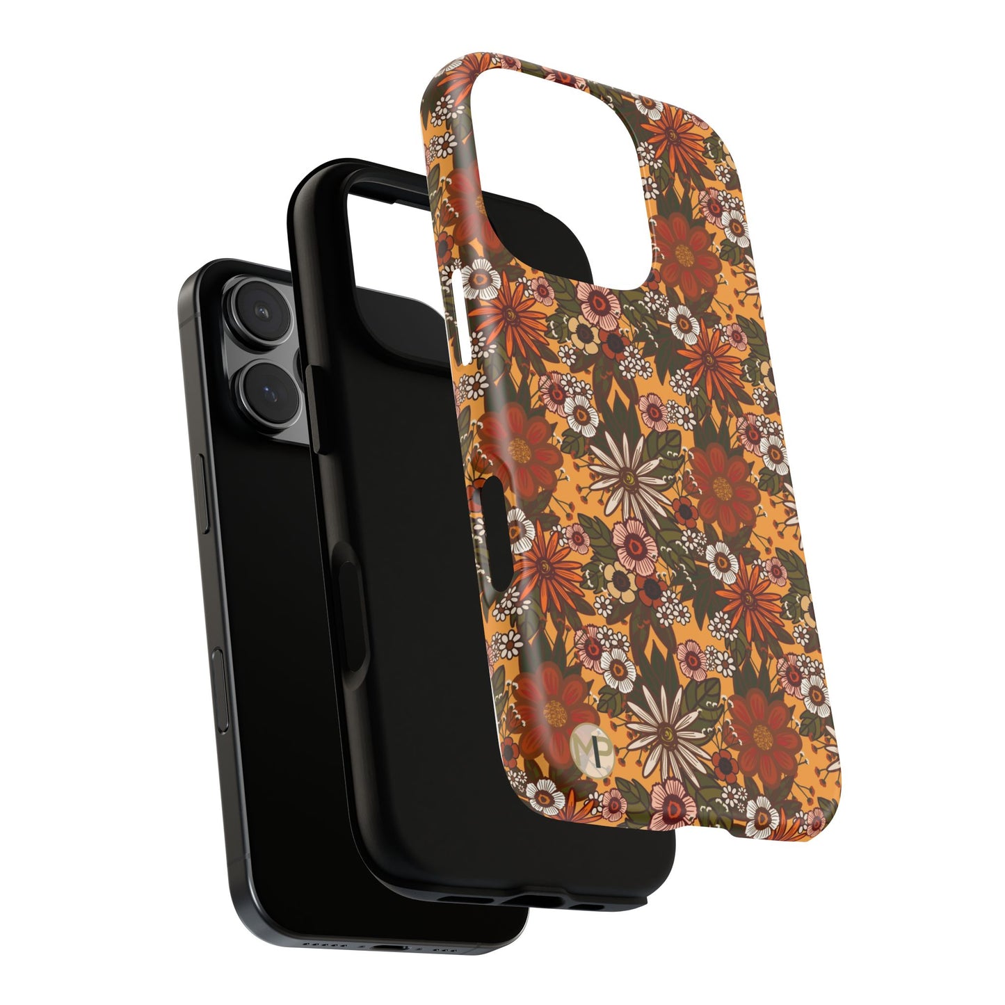 Retro Floral Tough Phone Case — 70s Boho Pattern, Protective iPhone Cover