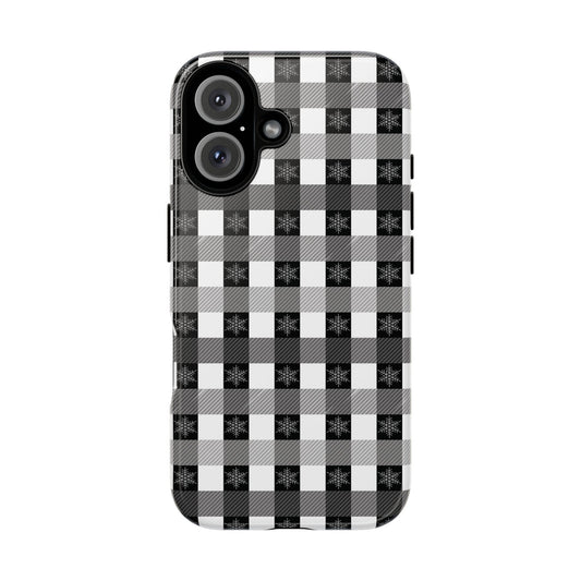 Buffalo Plaid Winter Phone Case — Black & White Checked Tough Case