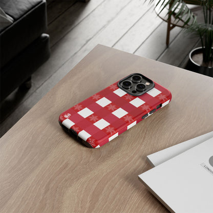 Holiday Red Buffalo Plaid Tough Phone Case — Snowflake Pattern