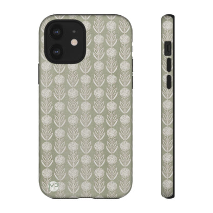 Sage Floral Stripe Tough Phone Case – Neutral Botanical Protective Cover