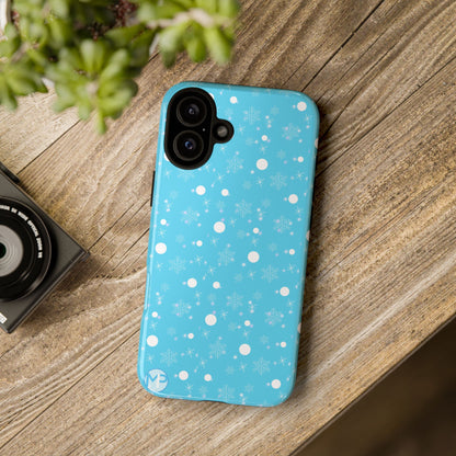Snowflake Pattern Tough Phone Case — Blue Winter Snow Dots Protective Cover