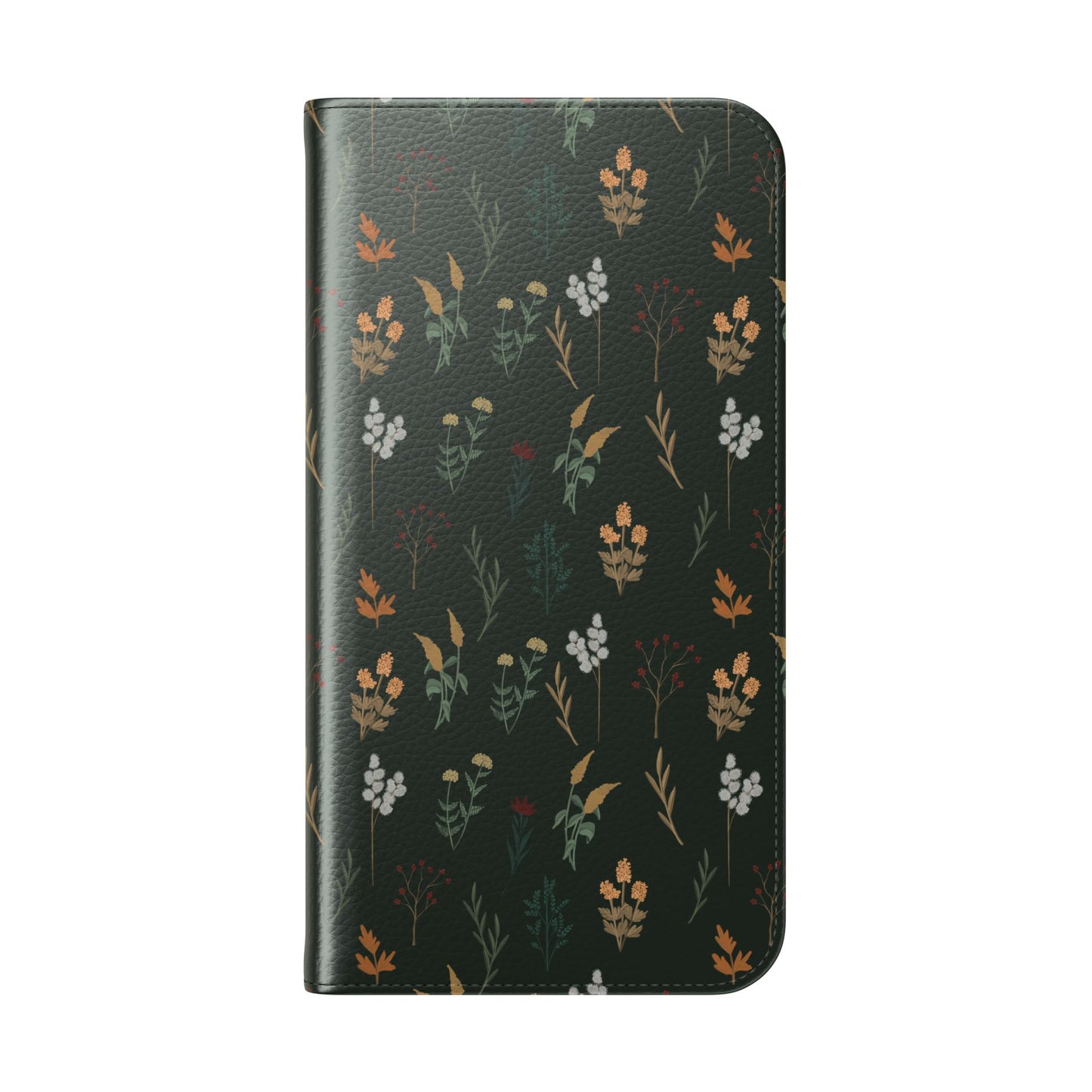 Botanical Floral Flip Phone Case — Dark Green Wallet Cover
