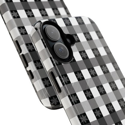 Buffalo Plaid Winter Phone Case — Black & White Checked Tough Case